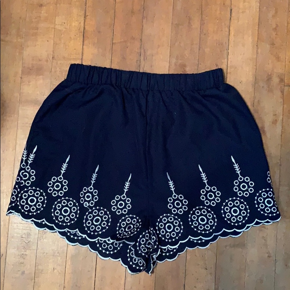 Navy Patterned Flowy Shorts